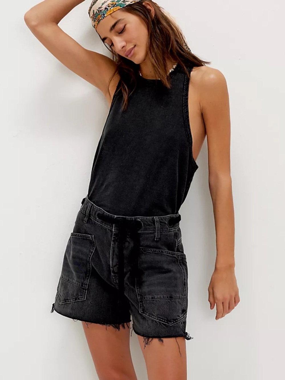 Free People Washed Black Moxie High-Rise Denim Shorts NWOT